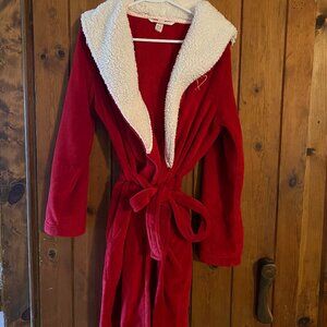 Victoria's Secret Red/ White Cozy Hooded Short Robe